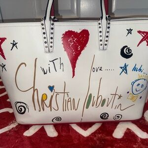Christian Louboutin Limited Edition White & Red Cabata Tote